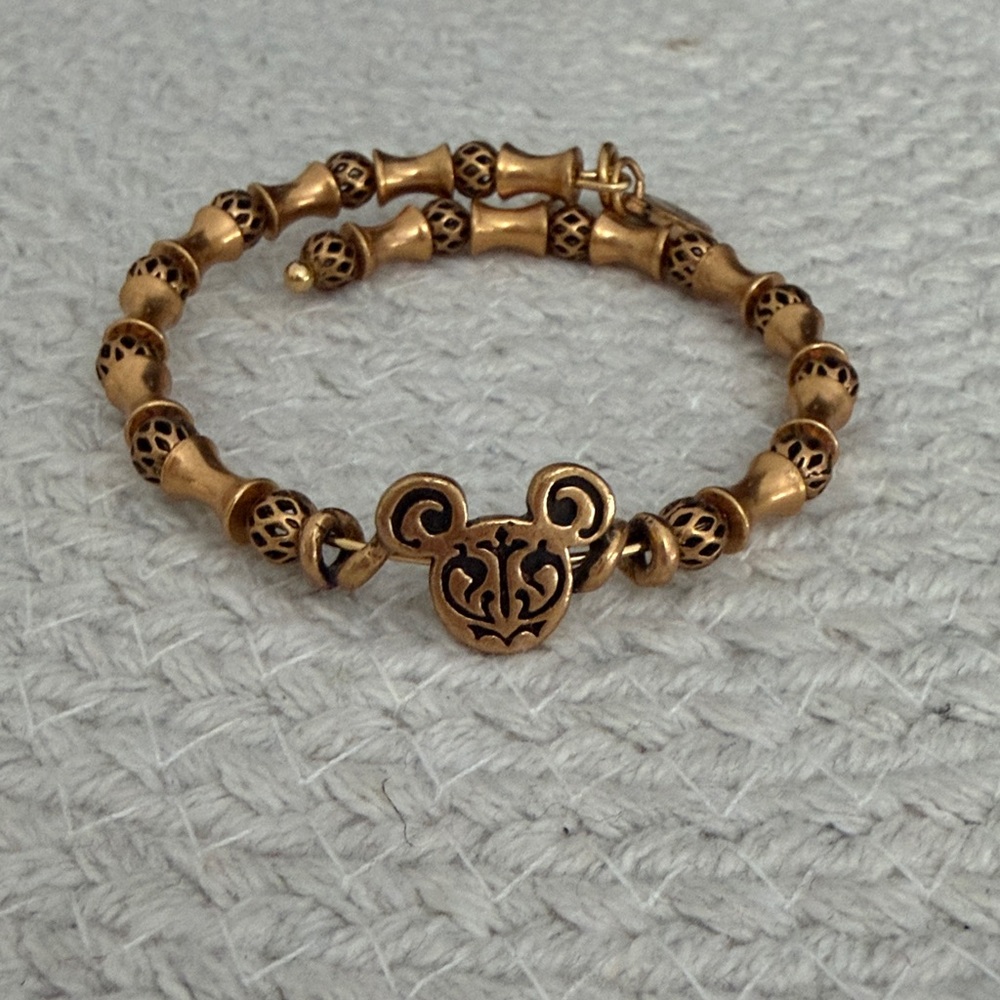 Alex and Ani Bronze Beaded Wrap Bracelet with Disney Mouse Charm